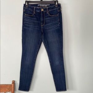 American Eagle Dark Blue Hi-Rise Jegging Jeans, 360 Super Stretch, Size 4 short